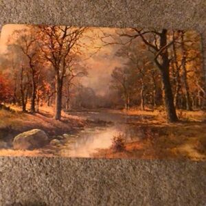 Vintage Robert Wood October Morn cork backed lithograph 17” x 11”